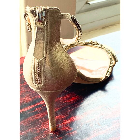 GLAMOROUS GOLD & RHINESTONE HEELS BADGLEY MISCHKA WEDDING SPECIAL EVENT  8.5 - Picture 9 of 10